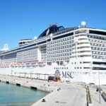 MSC Divina cruise ship docked in Palma de Mallorca under a blue sky