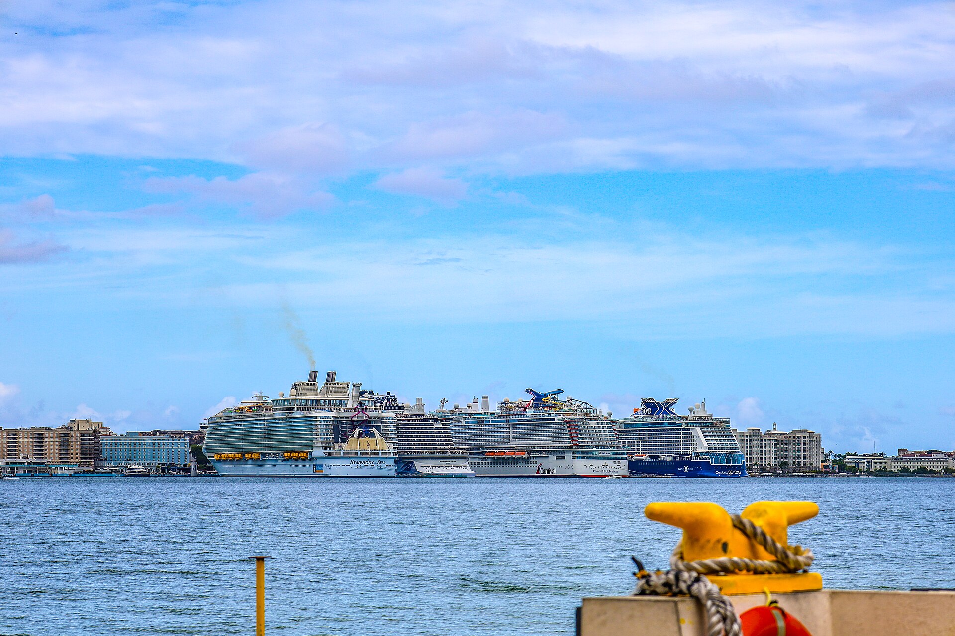 Symphony of the Seas, Carnival Celebration and Celebrity Beyond lined up at the Old San Juan cruise port